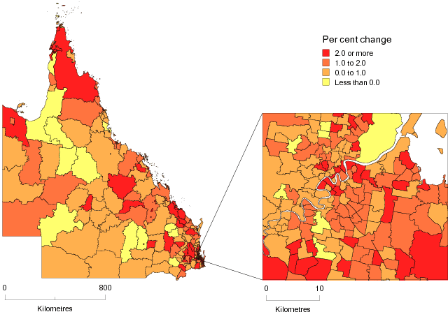 Diagram: SLA POPULATION CHANGE, Queensland—2010–11