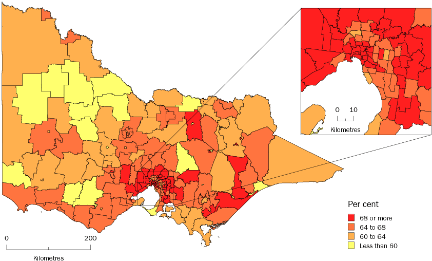 Diagram: WORKING AGE POPULATION (AGED 15-64 YEARS), Statistical Local Areas, Victoria—30 June 2010