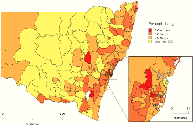Diagram: SLA population change, NSW, 2007-08