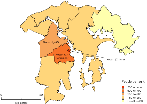 Diagram: POPULATION DENSITY, Greater Hobart SD—June 2009
