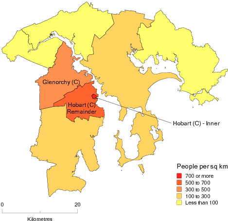 Diagram: POPULATION DENSITY BY SLA, Hobart SD—June 2011