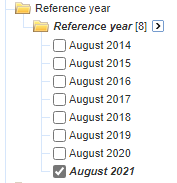 Select individual years in the field of Reference year