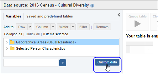 Select the Custom data tab to create custom groups of values