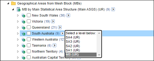 Selecting all mesh blocks in South Australia