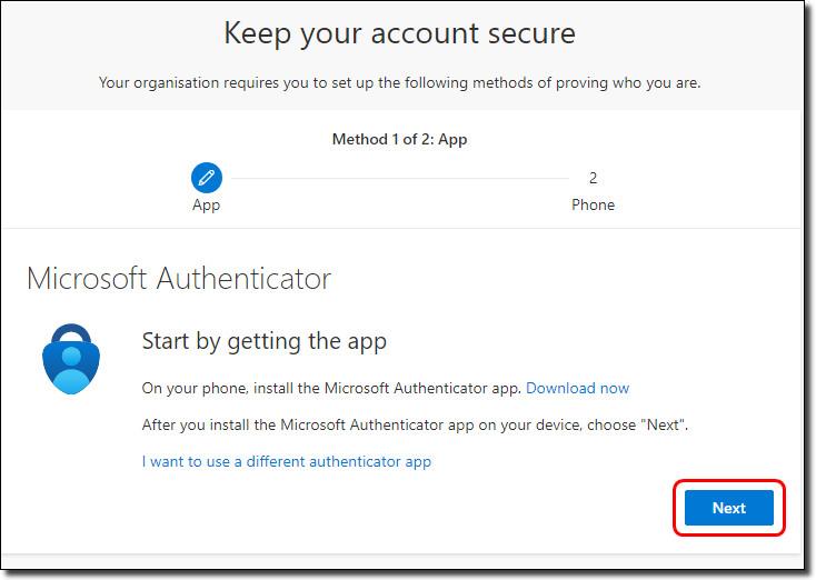 Setting up Microsoft Authenticator - Step 1 - download the app