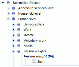 Weights being selected from summation options in TableBuilder