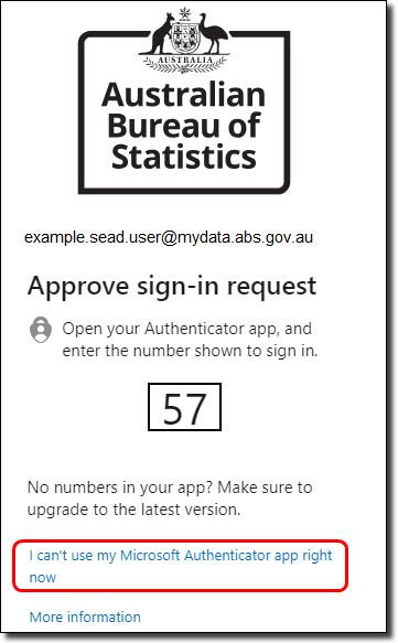  'I can’t use my Microsoft Authenticator app right now'. button 