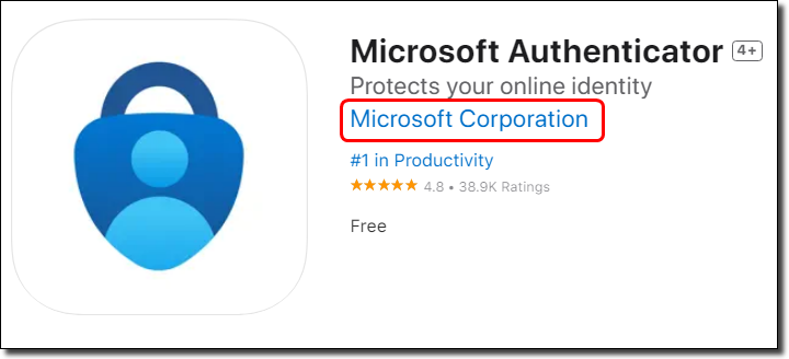 Microsoft corporation ID on app