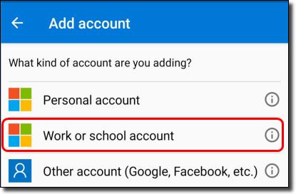 adding a work or school account in the app