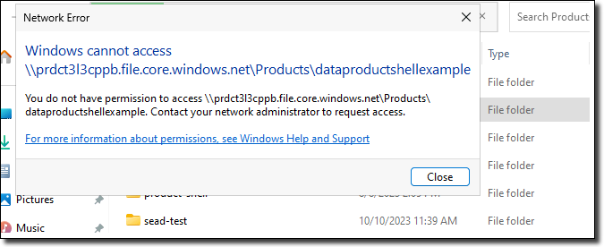 Error message when accessing a file that is not approved for your project