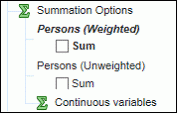 Image: Screen shot from TableBuilder showing Summation Options.