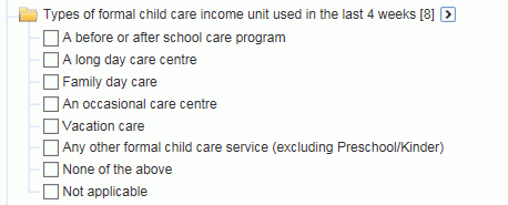 Types of formal child care income unit used in the last 4 weeks
