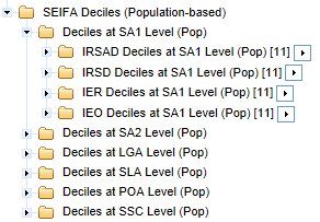 Choosing the folder containing the required SEIFA variables