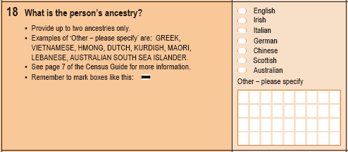 Image of question 18 from the 2011 Census