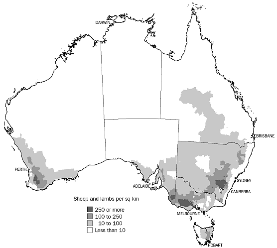 Map 14.37: SHEEP AND LAMBS, Distribution - 30 June 2001(a)