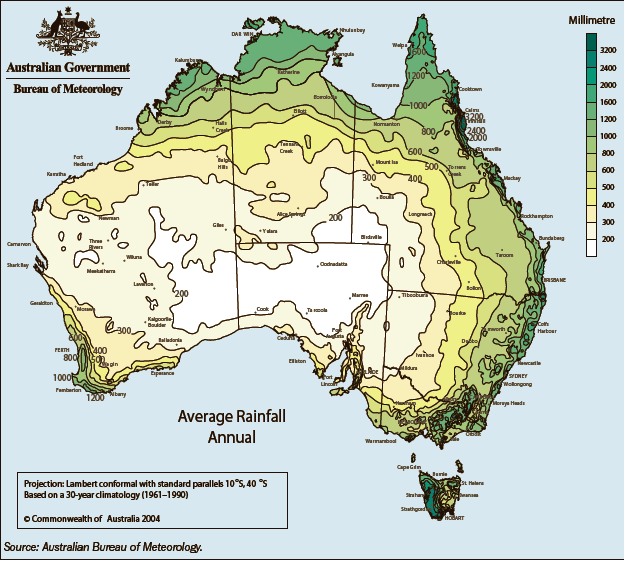 Diagram: 1.6 Average annual rainfall—1961 to 1990