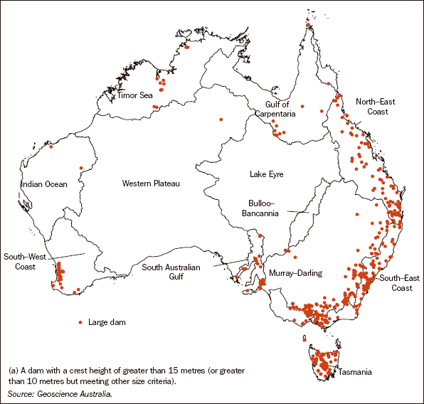 Diagram: 3.4 Location of large dams(a), By drainage division—June 2005