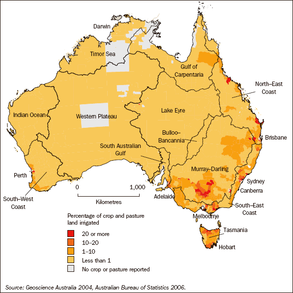 Diagram: 3.12 Irrigated areas, By drainage division—2004–05