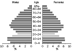 Graph - Usual resident age profile for Bounded Localities - 2001