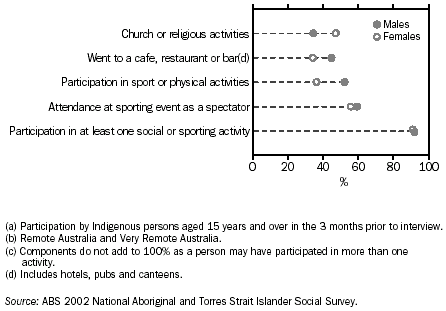 Graph: Participation in selected social and sporting activities in remote areas(a)(b)(c) - 2002