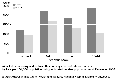 Graph: Hospital separations for injury(a) - 2002-03