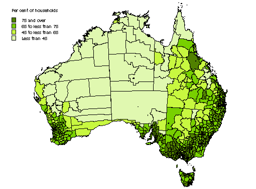 Map - Households(a): Home ownership rate(b) by Statistical Local Area - 2001