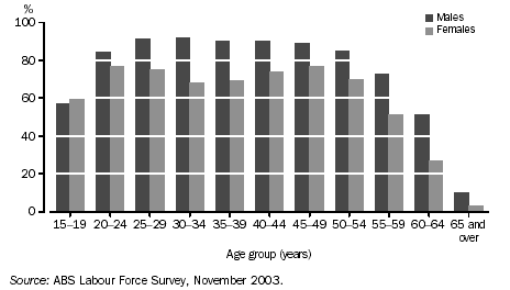 GRAPH - LABOUR FORCE PARTICIPATION BY AGE - NOVEMBER 2003