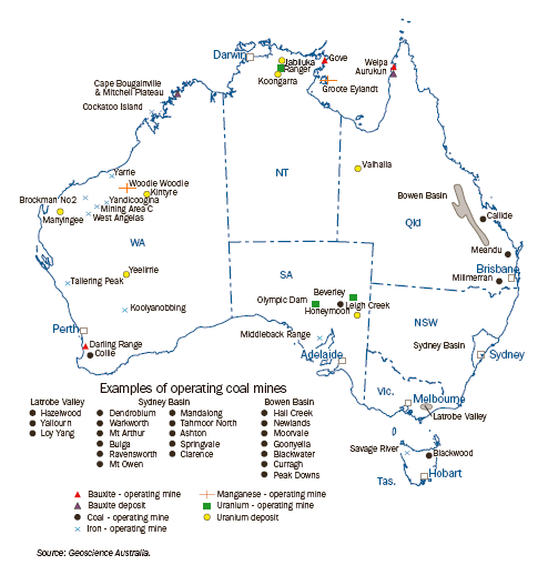 16.24 SELECTED MINES AND DEPOSITS OF BAUXITE, COAL, IRON ORE, MANGANESE AND URANIUM - 2005