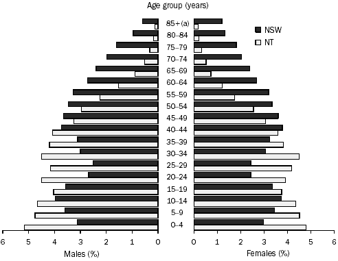 Graph 5.22: AGE STRUCTURE, Non-urban, New South Wales and Northern Territory - 2004