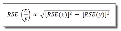 Equation: RSE (x / y) = square root of ([RSE (x)] squared - [RSE (y)] squared)