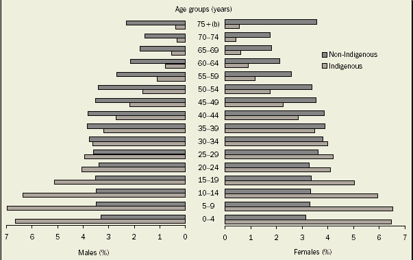 Graph - S5.4   Age distritibution of Indigenous and Non-Indigenous population - 30 June 2001