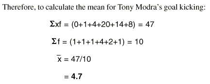 Image: the mean of a discrete varible in a frequency table worked out