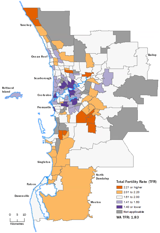 2017 Perth fertility rates by SA2 