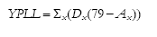 Equation: Years of potential life lost YPLL