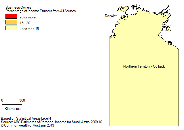 Map: BUSINESS OWNERS(a), Percentage of income earners by SA4, Northern Territory - 2009-10