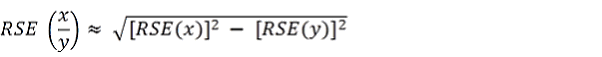 RSE of (x/y) approximately equals square root of [(RSE of x) squared minus (RSE of y) squared]