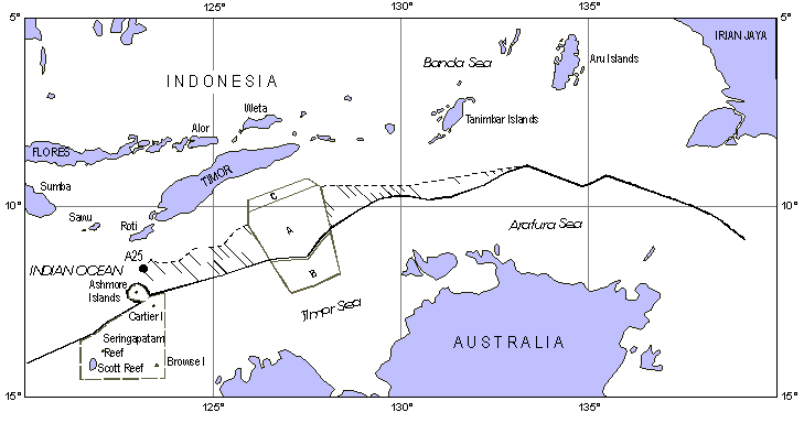 The Indonesian and Australian governments negotiated a Treaty in 1989 which split the area into three zones (A, B & C).