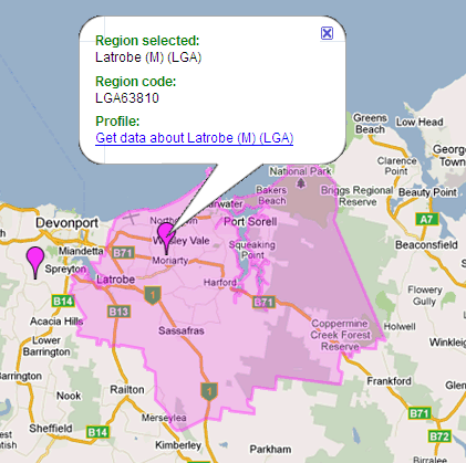 Image: Screen shot of NRP Map-Interface showing the Local Government Area of Latrobe