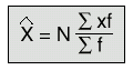 Equation: estimate of population total if sample results have been summarised in a frequency table.