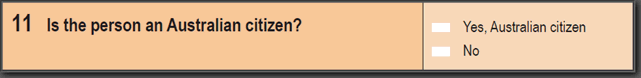 Image: 2016 Household Paper Form - Question 11. Is the person an Australian citizen?