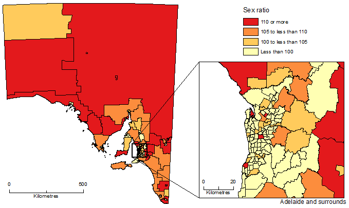 Image: Males per 100 Females, SA2, SA - 30 June 2015