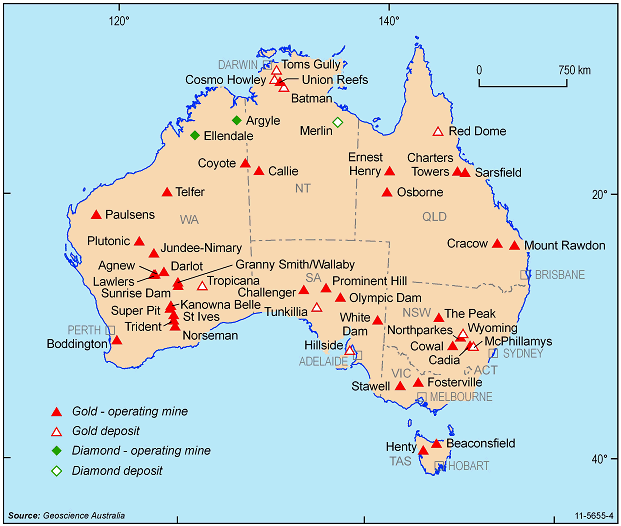 18.24 SELECTED MINES AND DEPOSITS OF GOLD AND DIAMONDS—2011