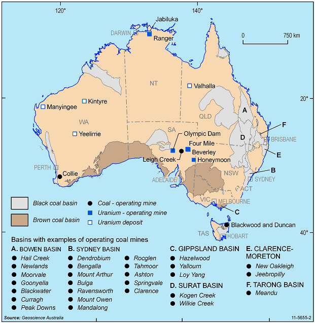 18.27 SELECTED MINES AND DEPOSITS OF BLACK AND BROWN COAL AND URANIUM—2011