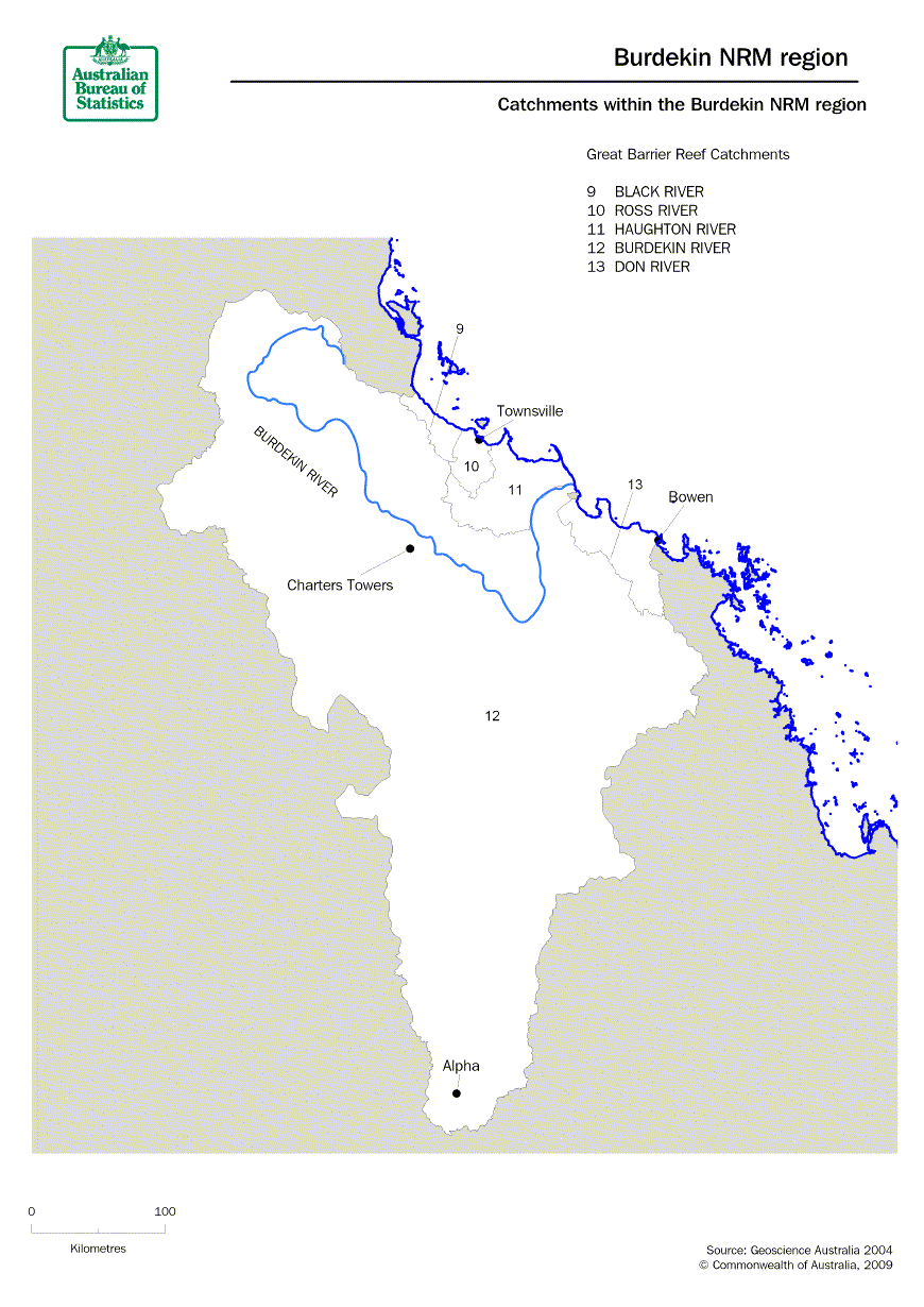 The Burdekin NRM region is made up of the Black river, Ross river, Haughton river, Burdekin river and the Don river catchments and covers an area of approximately 14.1 Million hectares. 