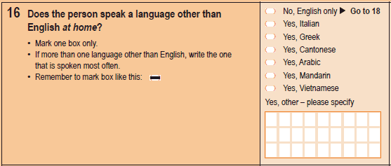 Image of Question 16, 2011 Census Household Form