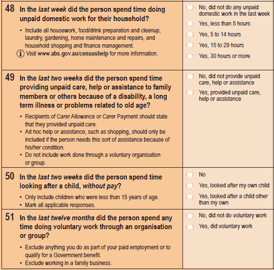 Image of Question's 48, 49, 50, and 51, 2011 Census Household Form