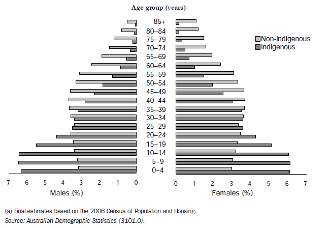 Graph: 7.19 Age Distribution of the Indigenous and Non-Indigenous Population-June 2006