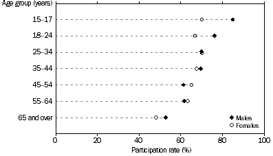 Graph: Participants, Sport and physical recreation, By age and sex