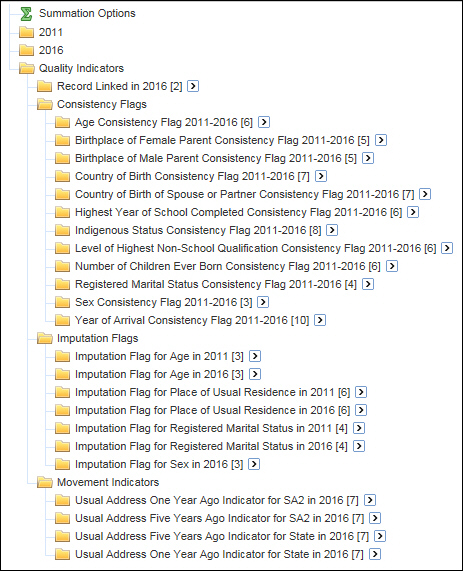 Image: Screen shot from TableBuilder showing the Consistency Flags data items under the Quality Indicators folder.