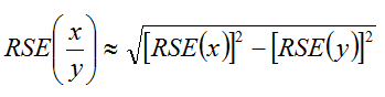 Equation: RSE (x / y) = square root of ([RSE (x)] squared - [RSE (y)] squared)